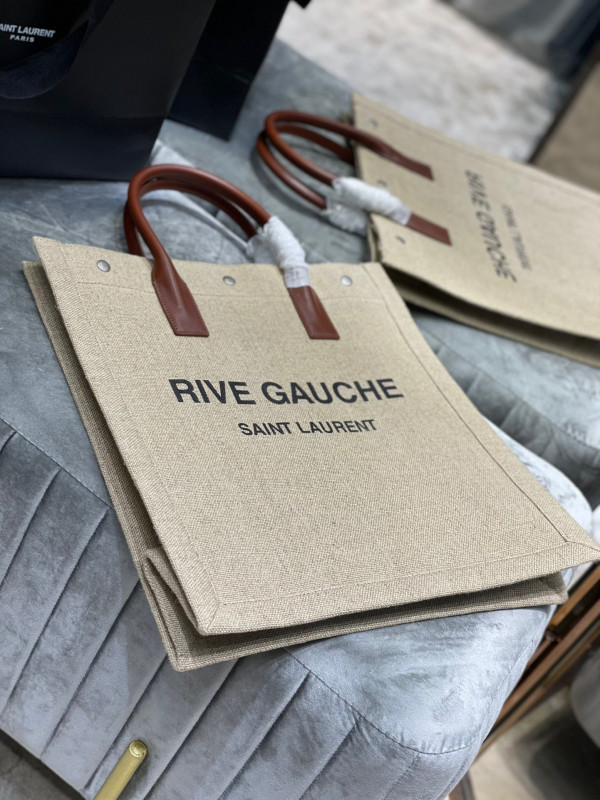 YSL RIVE GAUCHE N/S SHOPPING BAG IN LINEN AND COTTON