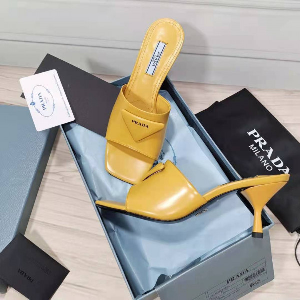 Pra*a brushed leather mid-heeled slides