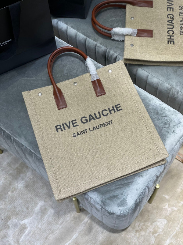 YSL RIVE GAUCHE N/S SHOPPING BAG IN LINEN AND COTTON
