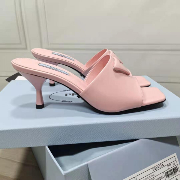 Pra*a brushed leather mid-heeled slides