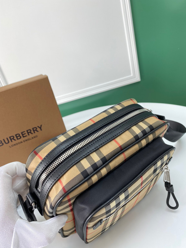 B**rry vintage check and leather crossbody bag