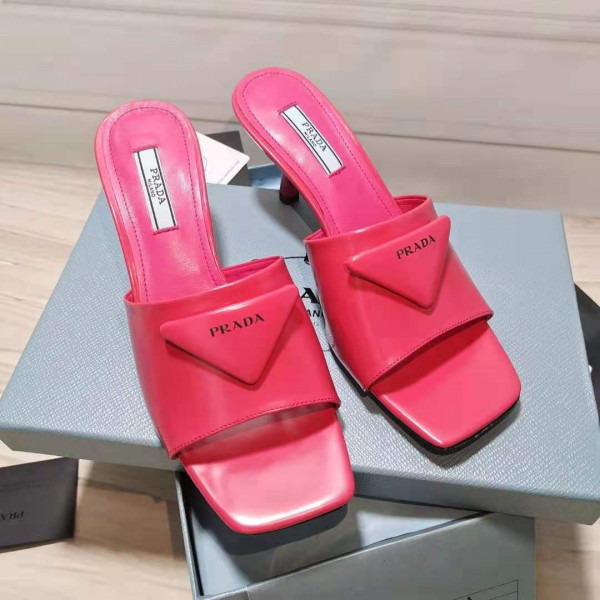 Pra*a brushed leather mid-heeled slides
