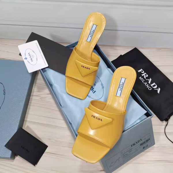 Pra*a brushed leather mid-heeled slides