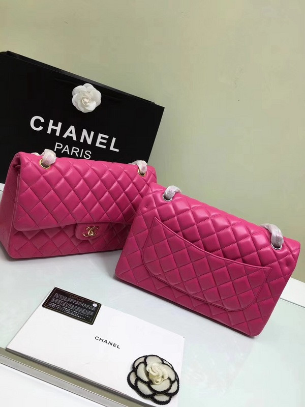 CL 1112 Rose Red large Size 30 Lambskin Leather Flap Bag With Gold/Silver Hardware