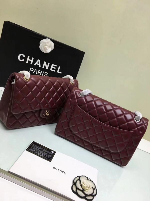 CL 1112 Wine Red Large Size 30cm Lambskin Leather Flap Bag With Gold/Silver Hardware