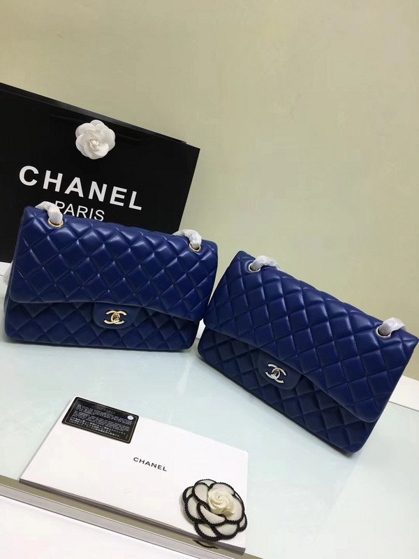 CL 1112 Blue Large Size 30cm Lambskin Leather Flap Bag With Gold/Silver Hardware