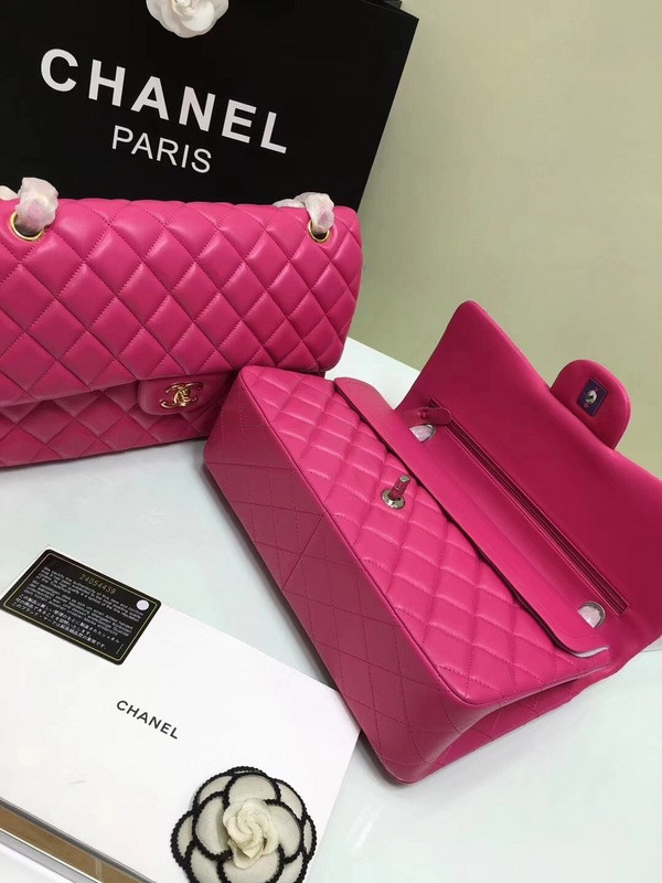 CL 1112 Rose Red large Size 30 Lambskin Leather Flap Bag With Gold/Silver Hardware