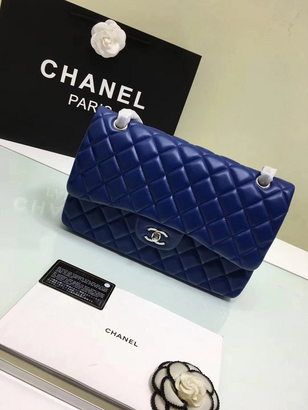 CL 1112 Blue Large Size 30cm Lambskin Leather Flap Bag With Gold/Silver Hardware