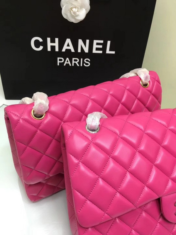 CL 1112 Rose Red large Size 30 Lambskin Leather Flap Bag With Gold/Silver Hardware