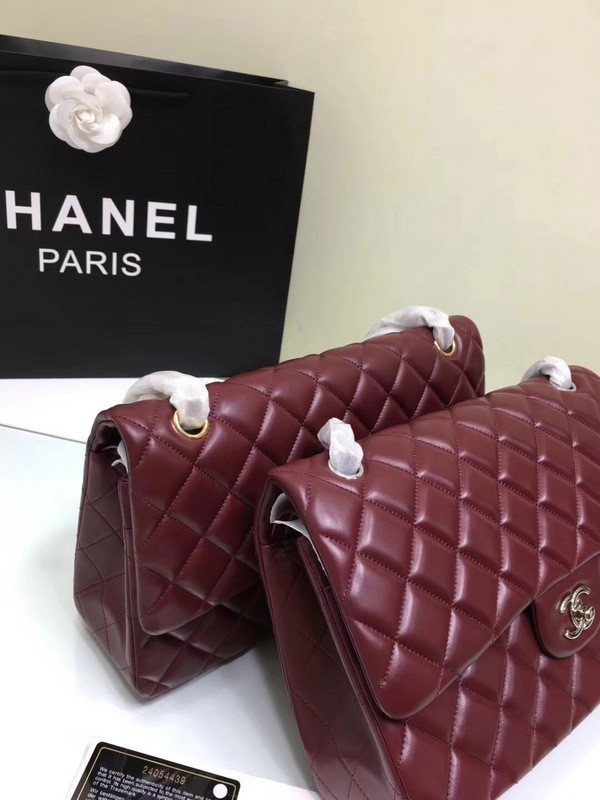 CL 1112 Wine Red Large Size 30cm Lambskin Leather Flap Bag With Gold/Silver Hardware