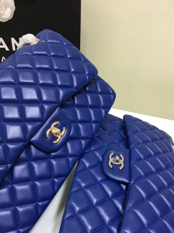 CL 1112 Blue Large Size 30cm Lambskin Leather Flap Bag With Gold/Silver Hardware