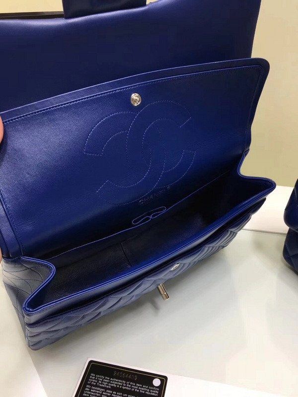 CL 1112 Blue Large Size 30cm Lambskin Leather Flap Bag With Gold/Silver Hardware