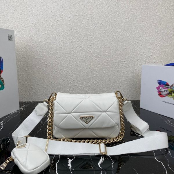 Pra*a system nappa leather patchwork bag