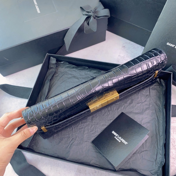 YSL MANHATTAN CLUTCH IN CROCODILE-EMBOSSED LEATHER