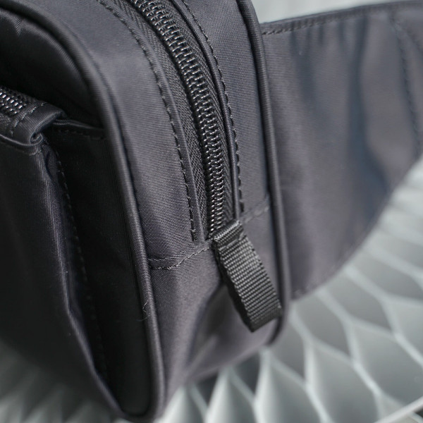 Pra*a navy re-nylon and saffiano leather shoulder bag