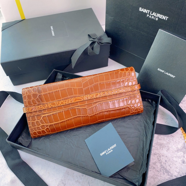 YSL MANHATTAN CLUTCH IN CROCODILE-EMBOSSED LEATHER
