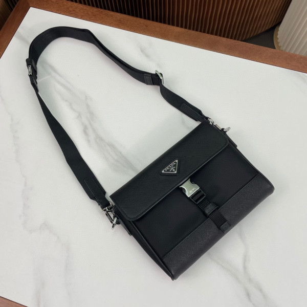 Pra*a re-nylon and leather shoulder bag