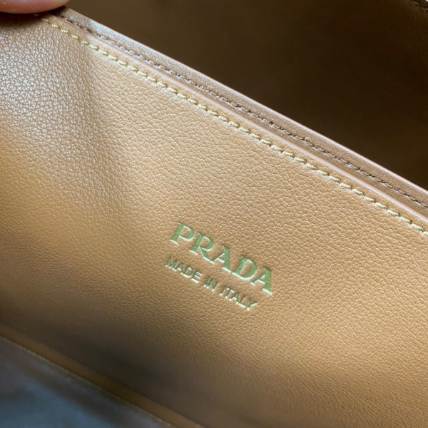 Pra*a buckle leather handbag with double belt-35*25*14cm