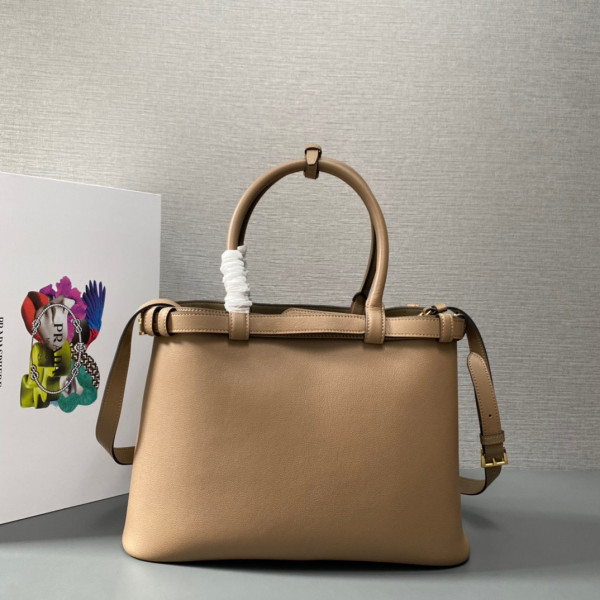 Pra*a buckle leather handbag with double belt-35*25*14cm