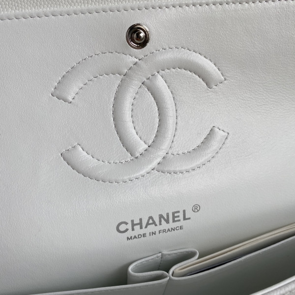 CL A01112 White Large 25.5 Calfskin Leather Flap Bag