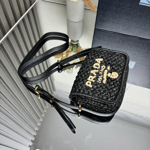 Pra*a crochet and leather shoulder bag