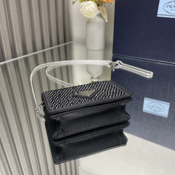 Pra*a cardholder with shoulder strap and crystals