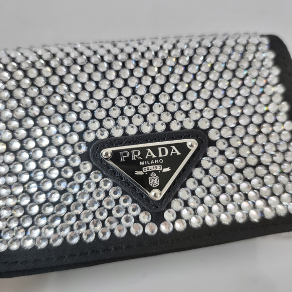 Pra*a cardholder with shoulder strap and crystals